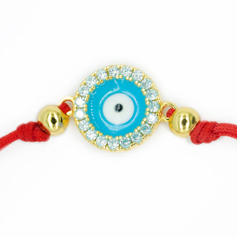 Divine Guardian - Red String Evil Eye Enamel 14K Gold Over 925 Sterling Silver Cubic Zirconia Bracelet