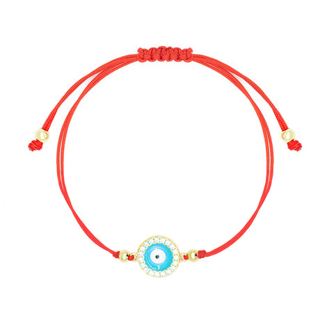 Divine Guardian - Red String Evil Eye Enamel 14K Gold Over 925 Sterling Silver Cubic Zirconia Bracelet