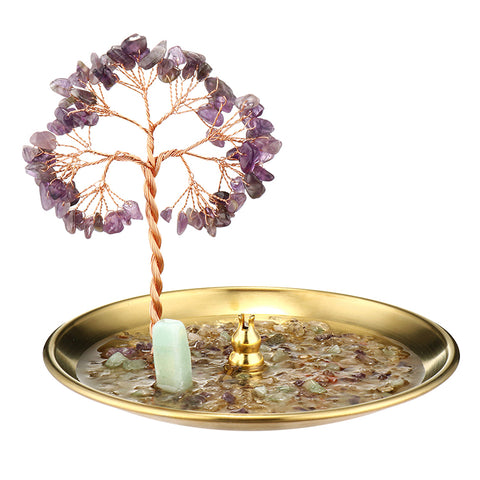 Spiritual Sanctuary - Amethyst February Birthstone Feng Shui Tree Copper Plate Incense  Burner