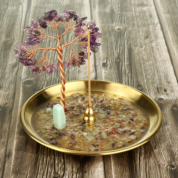 Spiritual Sanctuary - Amethyst February Birthstone Feng Shui Tree Copper Plate Incense  Burner