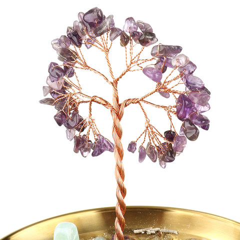 Spiritual Sanctuary - Amethyst February Birthstone Feng Shui Tree Copper Plate Incense  Burner