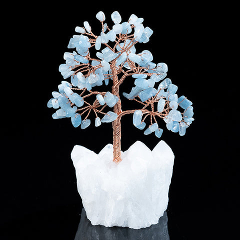 Divine Poseidon's Gift - Aquamarine March Birthstone Cystal Cluster Base Feng Shui Tree