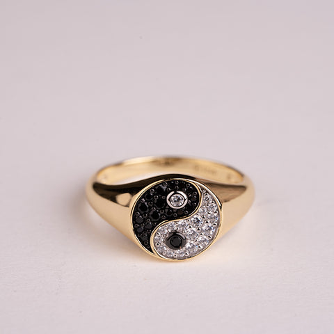 Celestial Dual Force - YinYang 14K Gold Cover 925 Sterling Silver Ring