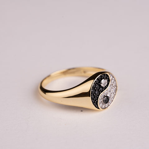 Celestial Dual Force - YinYang 14K Gold Cover 925 Sterling Silver Ring