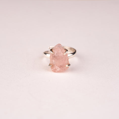 Compassionate Love - Morganite Rough Irregular Graceful Serene 925 Sterling Silver Ring