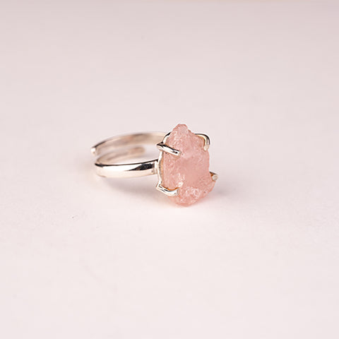 Compassionate Love - Morganite Rough Irregular Graceful Serene 925 Sterling Silver Ring