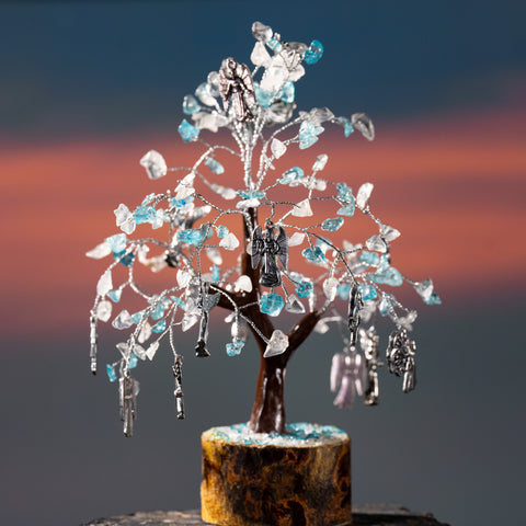 Universal Wisdom - Crystal Quartz Bule Topaz November Birthstone Angel Pendant  Feng Shui Tree