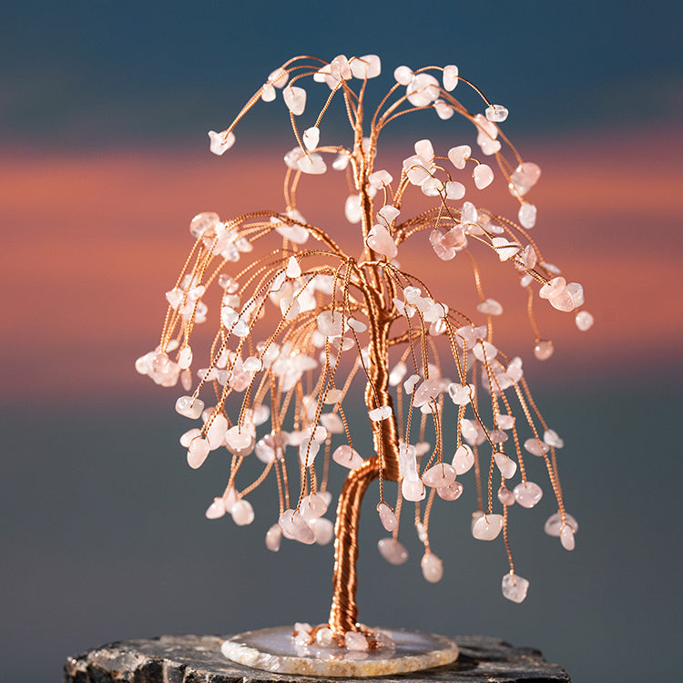 Balanced Beauty - Rose Quartz Agate Base Feng Shui Tree Of Life