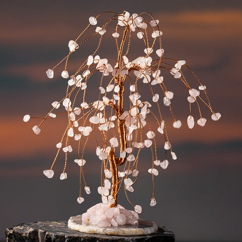 Gentleness Emotional Healing - Rose Quartz Agate Base Lucky Gift Feng Shui Tree
