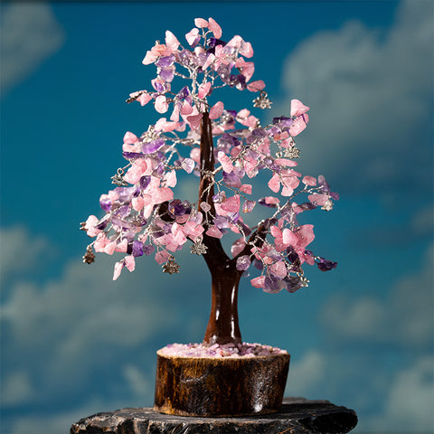 Purification Emotional Healing - Amethyst February Birthstone Rose Quartz Feng Shui Tree