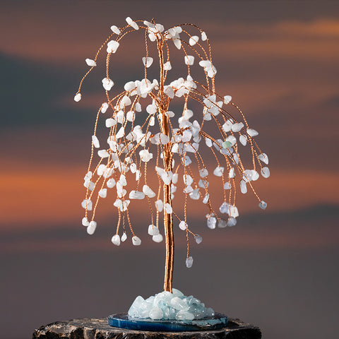 Seaside Sanctuary - Aquamarine March Birthstone Agate Base Feng Shui Tree