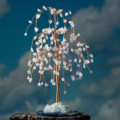 Seaside Sanctuary - Aquamarine March Birthstone Agate Base Feng Shui Tree