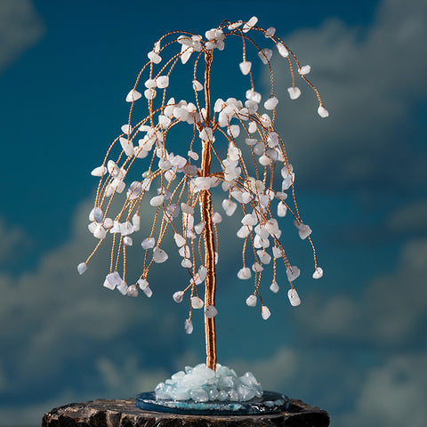 Seaside Sanctuary - Aquamarine March Birthstone Agate Base Feng Shui Tree