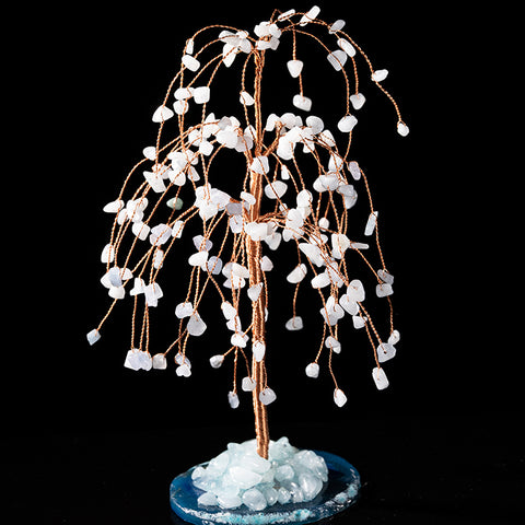 Seaside Sanctuary - Aquamarine March Birthstone Agate Base Feng Shui Tree