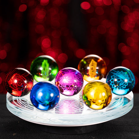 Energy Healing Chakra --Seven Chakras Color Spheres Glass Spheres Stand Flower of Life Home Blessings