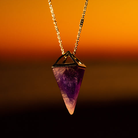 Insightful Clarity - Amethyst Pyramid 925 Sterling Silver February Birthstone Necklace