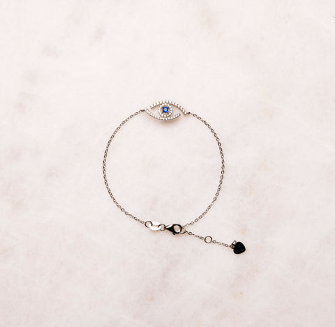 Graceful Guardian - Evil Eye 925 Sterling Silver Cubic Zirconia Adjustable Bracelet