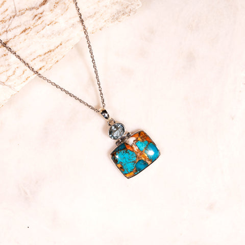 Confident Calm - Oyster Turquoise Blue Topaz December And November Birthstone Necklace