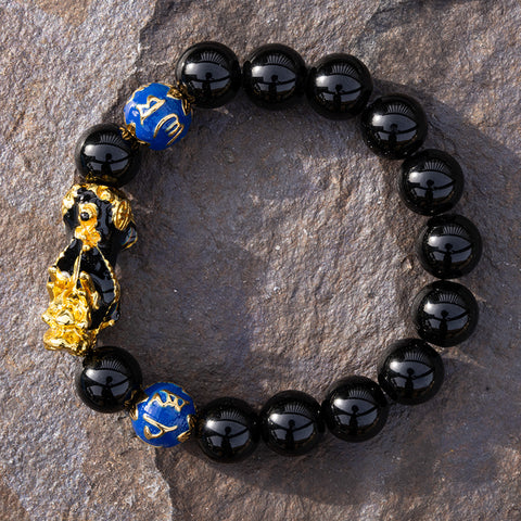 Abundance Attractor - Black Agate Enamel Dragon Feng Shui Pixiu Bracelet