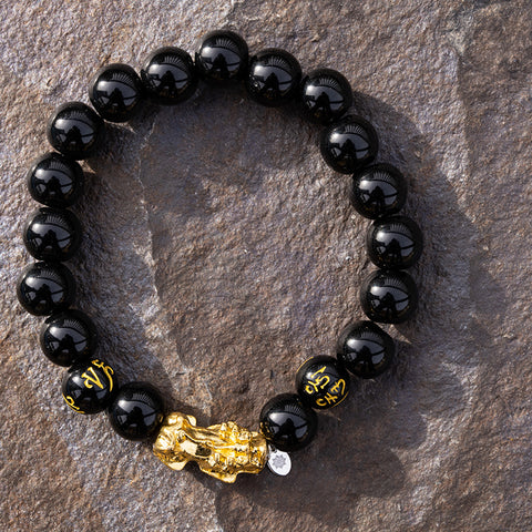 Abundance Attractor - Black Agate Dragon Feng Shui Pixiu Protective Fortune Bracelet