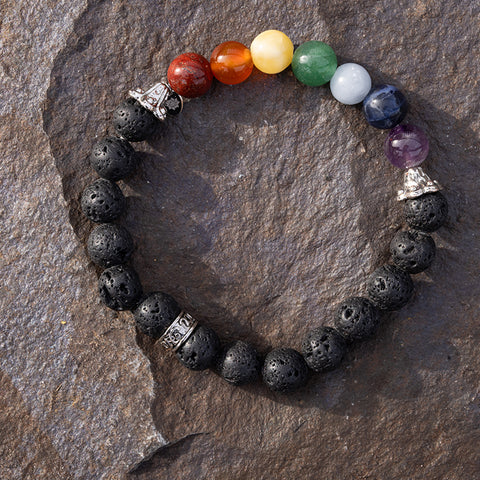 Spiritual Alignment - Lava Stone Cleansing Seven Chakras Multi Stones Bracelet