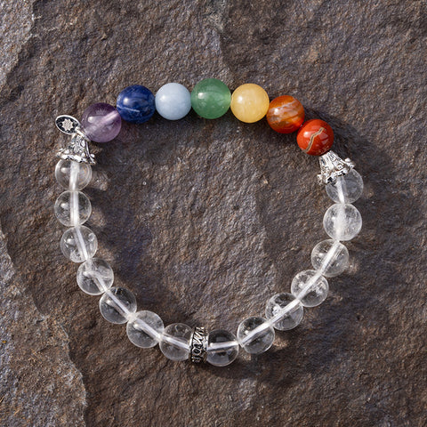 Soulful Serenity - Crystal Quartz Seven Chakras Multi Stone April Birthstone Bracelet