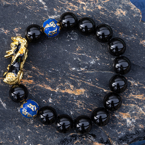 Abundance Attractor - Black Agate Enamel Dragon Feng Shui Pixiu Bracelet