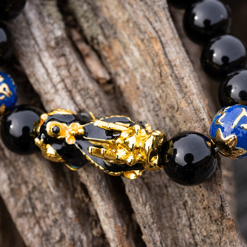 Abundance Attractor - Black Agate Enamel Dragon Feng Shui Pixiu Bracelet