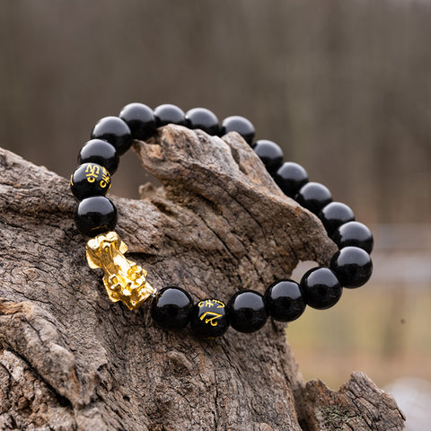 Abundance Attractor - Black Agate Dragon Feng Shui Pixiu Protective Fortune Bracelet