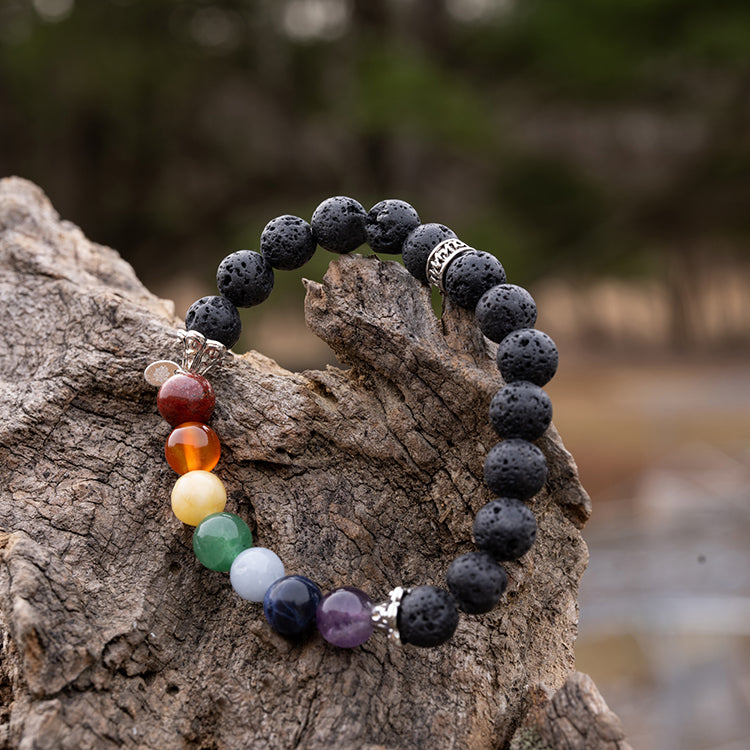 Spiritual Alignment - Lava Stone Cleansing Seven Chakras Multi Stones Bracelet