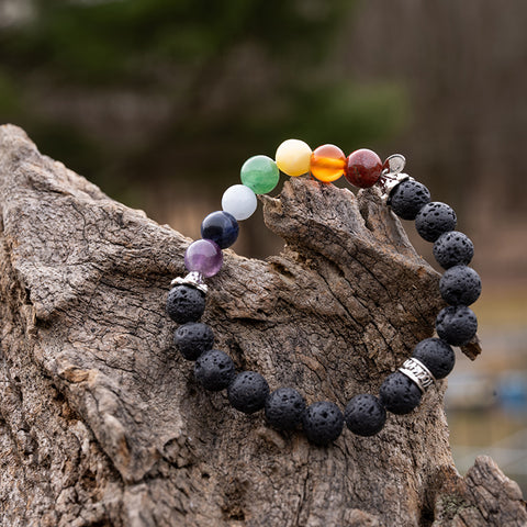 Spiritual Alignment - Lava Stone Cleansing Seven Chakras Multi Stones Bracelet