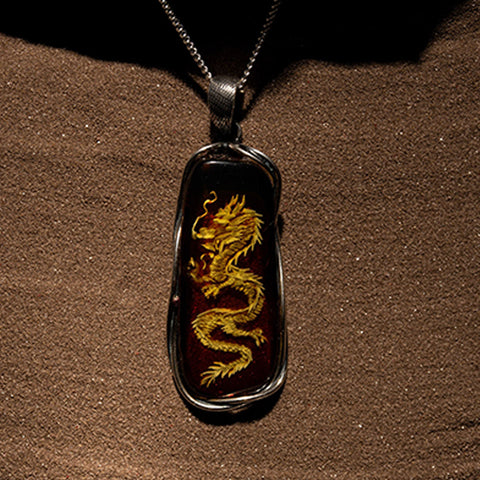 Sovereign Guardian - Genuine Baltic Natural Amber Chinese Dragon Necklace