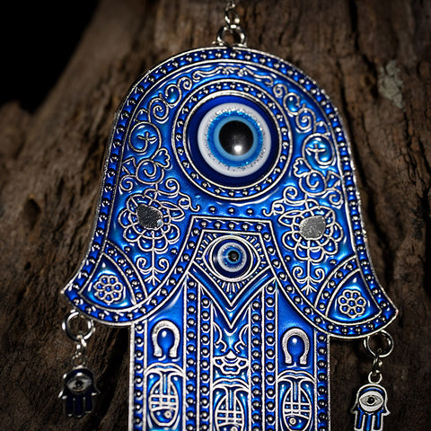 Protective Hamsa Blessings - Metal Hamsa Evil Eye Bead Home Blessings