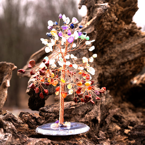 Crystal Cosmos - Seven Chakras Carnelian Red Jasper Multi Stone Agate Base Feng Shui Tree