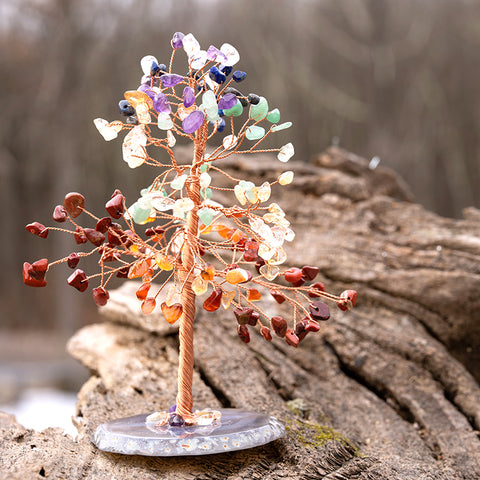 Crystal Cosmos - Seven Chakras Carnelian Red Jasper Multi Stone Agate Base Feng Shui Tree