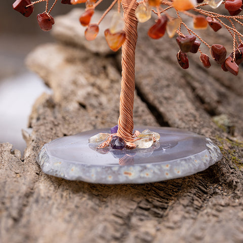 Crystal Cosmos - Seven Chakras Carnelian Red Jasper Multi Stone Agate Base Feng Shui Tree