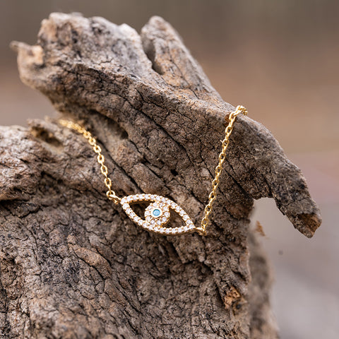 Graceful Guardian - Evil Eye 18K Gold Over 925 Sterling Silver Cubic Zirconia Adjustable Bracelet