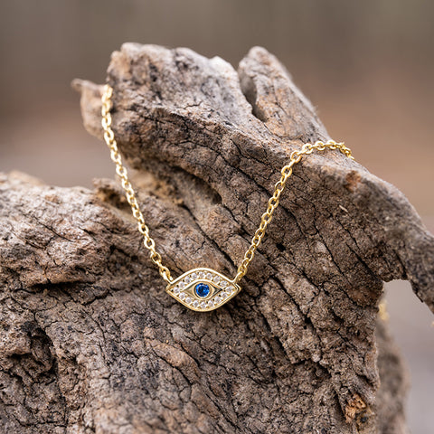 Boundless Optimism - Evil Eye Charm14K Gold Over 925 Sterling Silver Cubic Zirconia Necklace