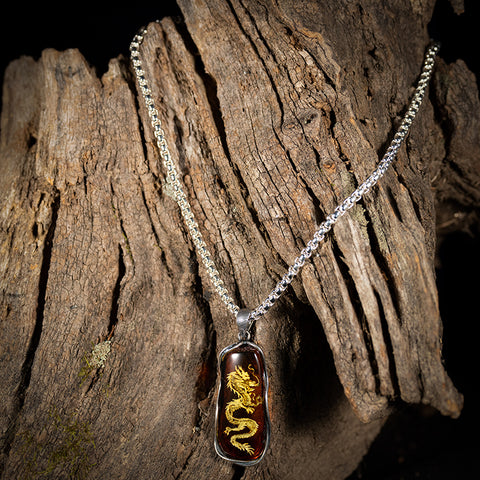 Sovereign Guardian - Genuine Baltic Natural Amber Chinese Dragon Necklace