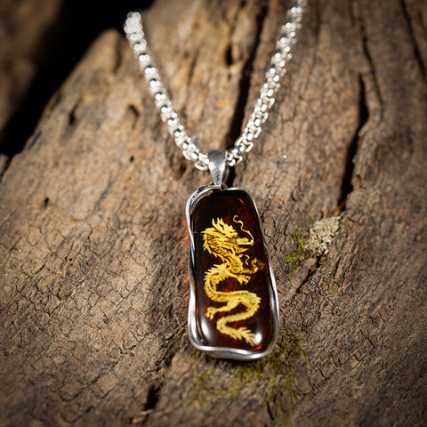 Sovereign Guardian - Genuine Baltic Natural Amber Chinese Dragon Necklace