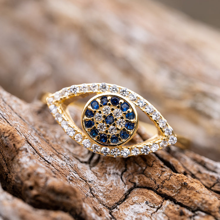 Sparkling Positivity - Evil Eye 14K Gold 925 Sterling Silver Cubic Zirconia Ring