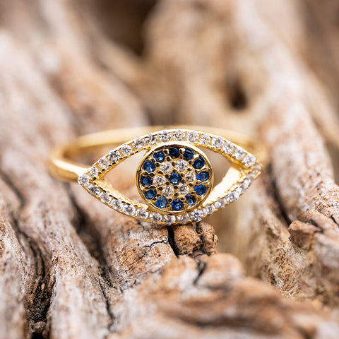 Sparkling Positivity - Evil Eye 14K Gold 925 Sterling Silver Cubic Zirconia Ring