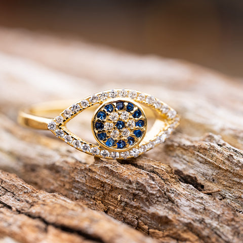 Sparkling Positivity - Evil Eye 14K Gold 925 Sterling Silver Cubic Zirconia Ring