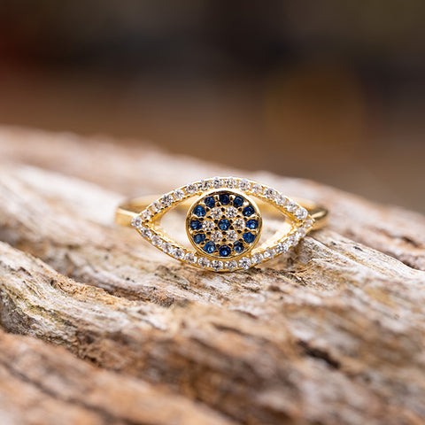 Sparkling Positivity - Evil Eye 14K Gold 925 Sterling Silver Cubic Zirconia Ring