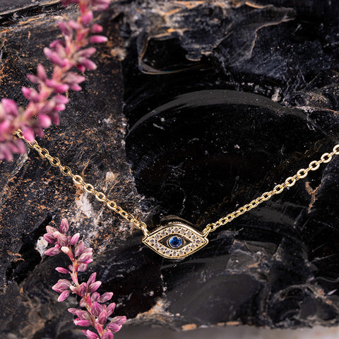 Boundless Optimism - Evil Eye Charm14K Gold Over 925 Sterling Silver Cubic Zirconia Necklace