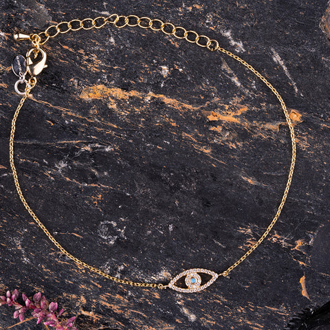 Graceful Guardian - Evil Eye 18K Gold Over 925 Sterling Silver Cubic Zirconia Adjustable Bracelet