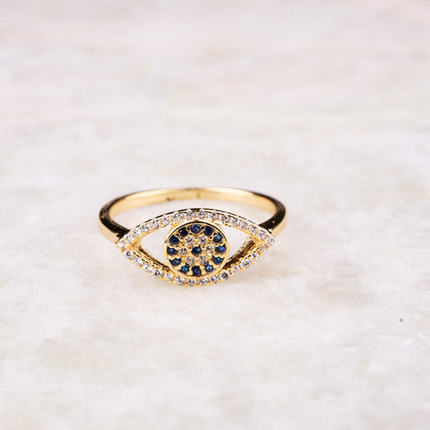 Sparkling Positivity - Evil Eye 14K Gold 925 Sterling Silver Cubic Zirconia Ring