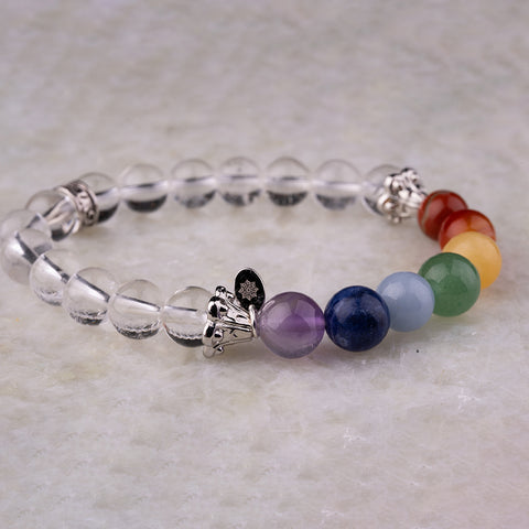 Soulful Serenity - Crystal Quartz Seven Chakras Multi Stone April Birthstone Bracelet