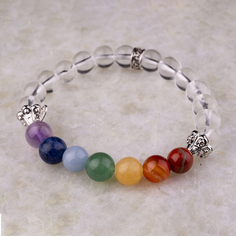 Soulful Serenity - Crystal Quartz Seven Chakras Multi Stone April Birthstone Bracelet