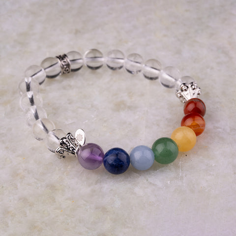 Soulful Serenity - Crystal Quartz Seven Chakras Multi Stone April Birthstone Bracelet